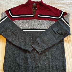 Men's Chaps Zip-Up Sweater - Red and Gray Stripes
